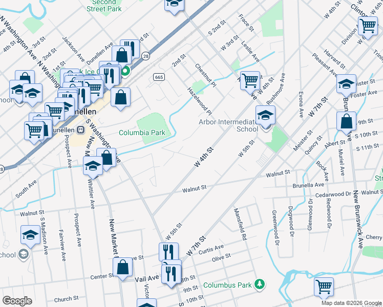 map of restaurants, bars, coffee shops, grocery stores, and more near 118 Kline Place in Dunellen