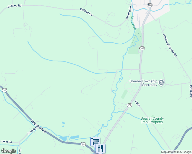 map of restaurants, bars, coffee shops, grocery stores, and more near 1170 Pennsylvania 168 in Hookstown