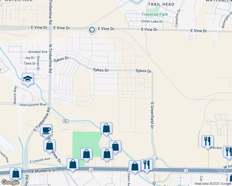 map of restaurants, bars, coffee shops, grocery stores, and more near 3039 Crestmore Place in Fort Collins