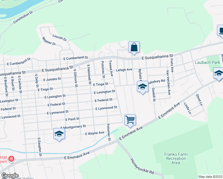 map of restaurants, bars, coffee shops, grocery stores, and more near 943 East Lexington Street in Allentown