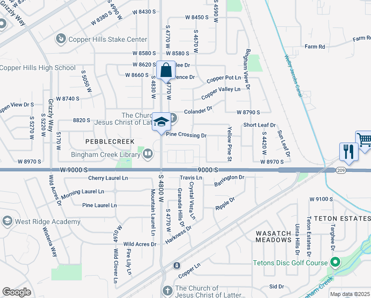 map of restaurants, bars, coffee shops, grocery stores, and more near 8884 South 4720 West in West Jordan