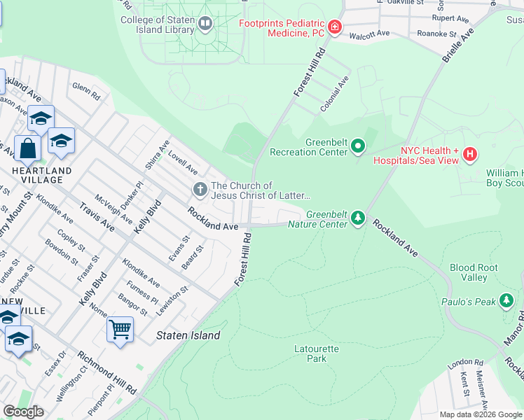 map of restaurants, bars, coffee shops, grocery stores, and more near 1235 Forest Hill Road in Staten Island