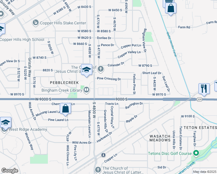 map of restaurants, bars, coffee shops, grocery stores, and more near 8884 South 4720 West in West Jordan