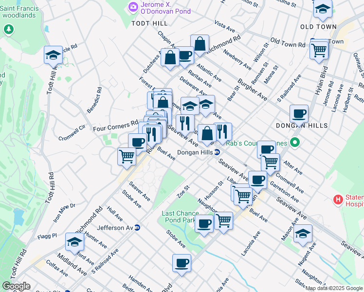 map of restaurants, bars, coffee shops, grocery stores, and more near 81 Seaview Avenue in Staten Island