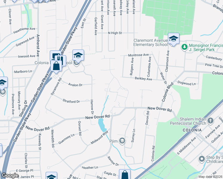 map of restaurants, bars, coffee shops, grocery stores, and more near 124 Chelsea Lane in Woodbridge Township