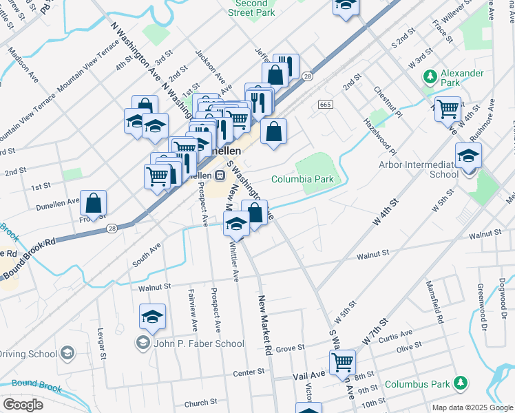 map of restaurants, bars, coffee shops, grocery stores, and more near 248 Orange Street in Dunellen