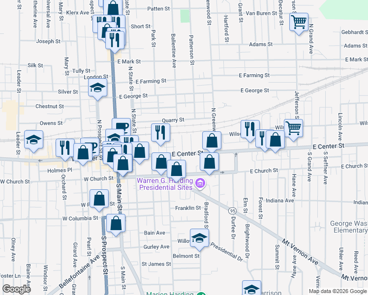 map of restaurants, bars, coffee shops, grocery stores, and more near 163 Sharpless Court in Marion