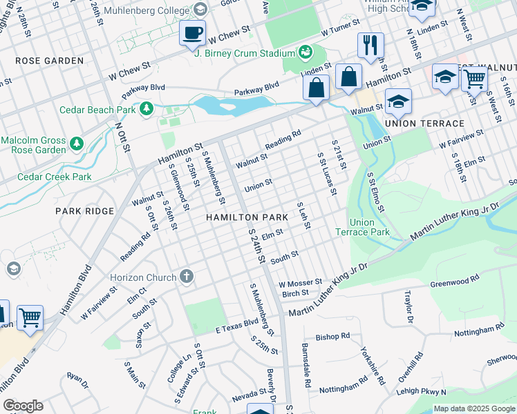 map of restaurants, bars, coffee shops, grocery stores, and more near 2329 West Fairview Street in Allentown