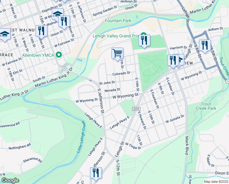 map of restaurants, bars, coffee shops, grocery stores, and more near 911 South Poplar Street in Allentown