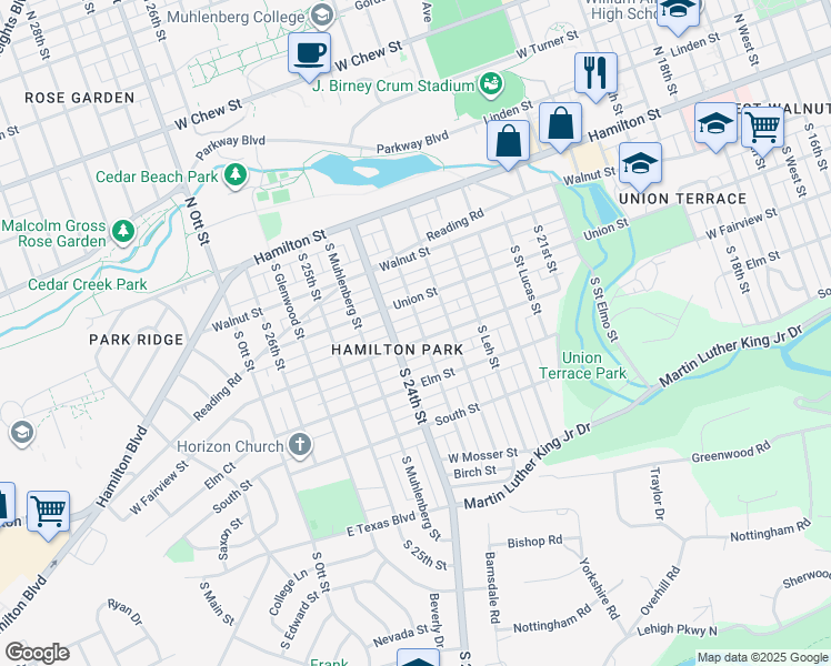 map of restaurants, bars, coffee shops, grocery stores, and more near 2329 West Fairview Street in Allentown