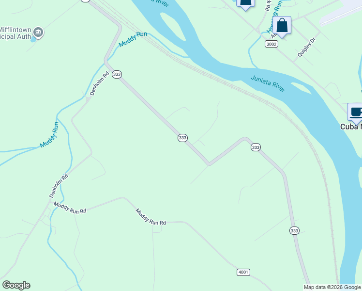 map of restaurants, bars, coffee shops, grocery stores, and more near Highway 333 in Mifflintown