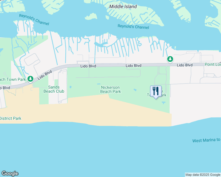 map of restaurants, bars, coffee shops, grocery stores, and more near 880 Lido Blvd in Lido Beach