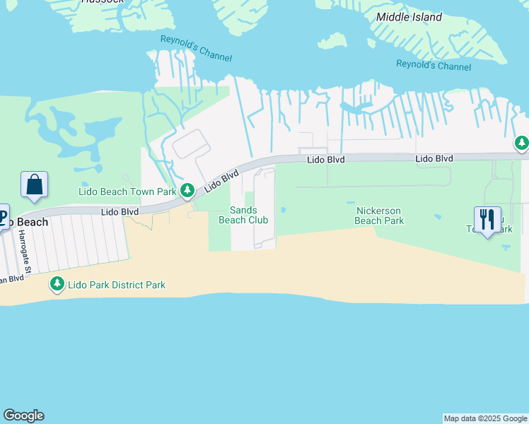 map of restaurants, bars, coffee shops, grocery stores, and more near 750 Lido Boulevard in Lido Beach