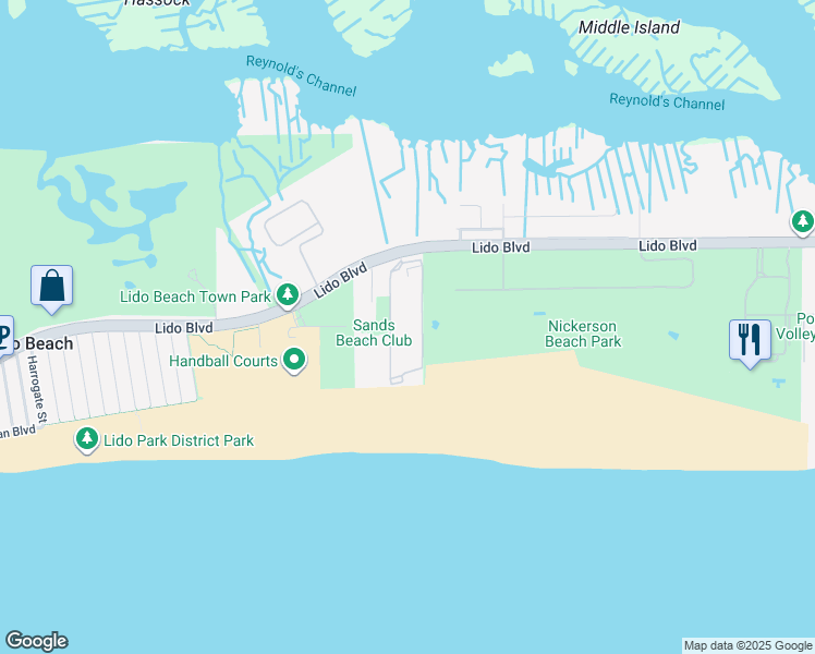 map of restaurants, bars, coffee shops, grocery stores, and more near 750 Lido Boulevard in Lido Beach