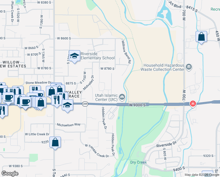 map of restaurants, bars, coffee shops, grocery stores, and more near 1046 West 8925 South in West Jordan