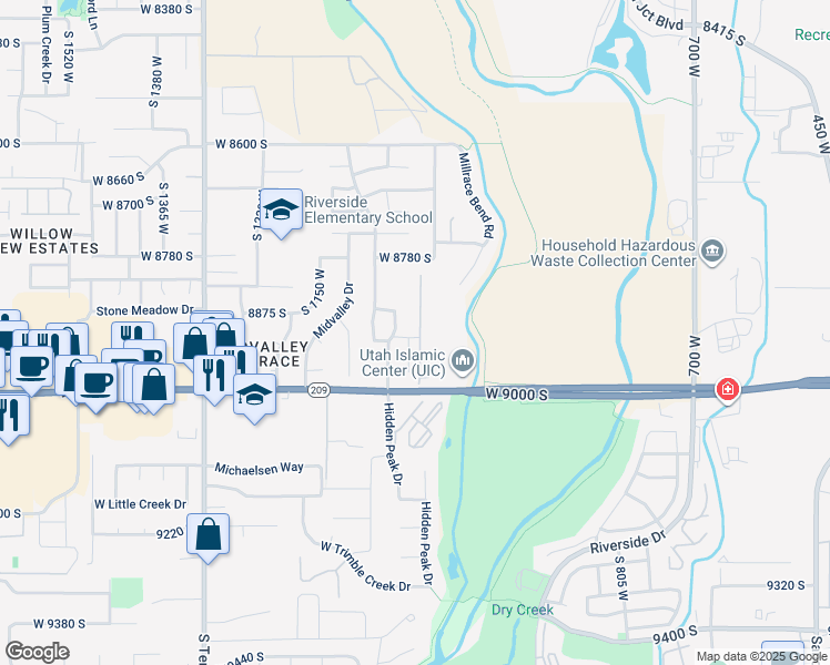 map of restaurants, bars, coffee shops, grocery stores, and more near 1046 West 8925 South in West Jordan