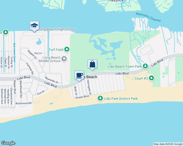 map of restaurants, bars, coffee shops, grocery stores, and more near 353 Lido Boulevard in Lido Beach