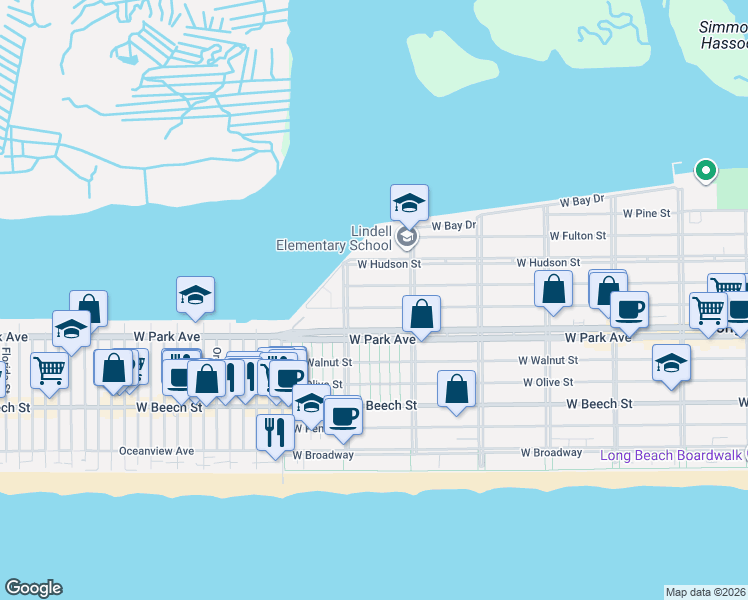 map of restaurants, bars, coffee shops, grocery stores, and more near 645 West Market Street in Long Beach