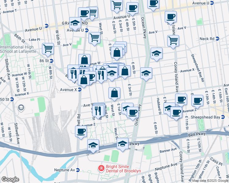 map of restaurants, bars, coffee shops, grocery stores, and more near 368 Avenue X in Brooklyn