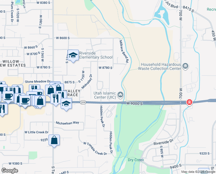 map of restaurants, bars, coffee shops, grocery stores, and more near 1046 West 8925 South in West Jordan
