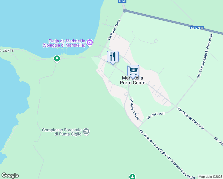 map of restaurants, bars, coffee shops, grocery stores, and more near 13 Via dei Tamerici in Maristella