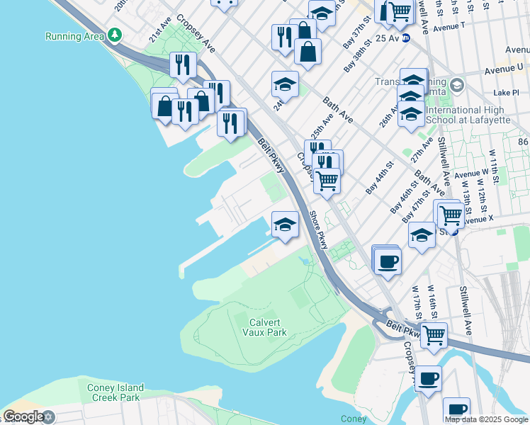 map of restaurants, bars, coffee shops, grocery stores, and more near 1894 Shore Parkway in Brooklyn