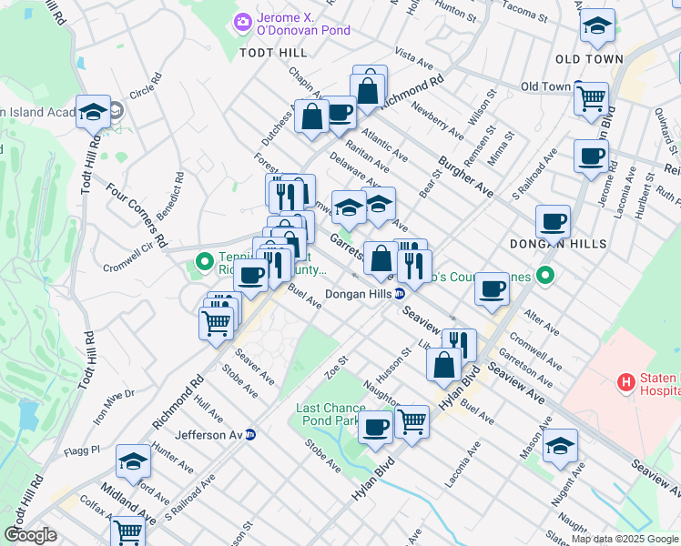 map of restaurants, bars, coffee shops, grocery stores, and more near 77 Seaview Avenue in Staten Island