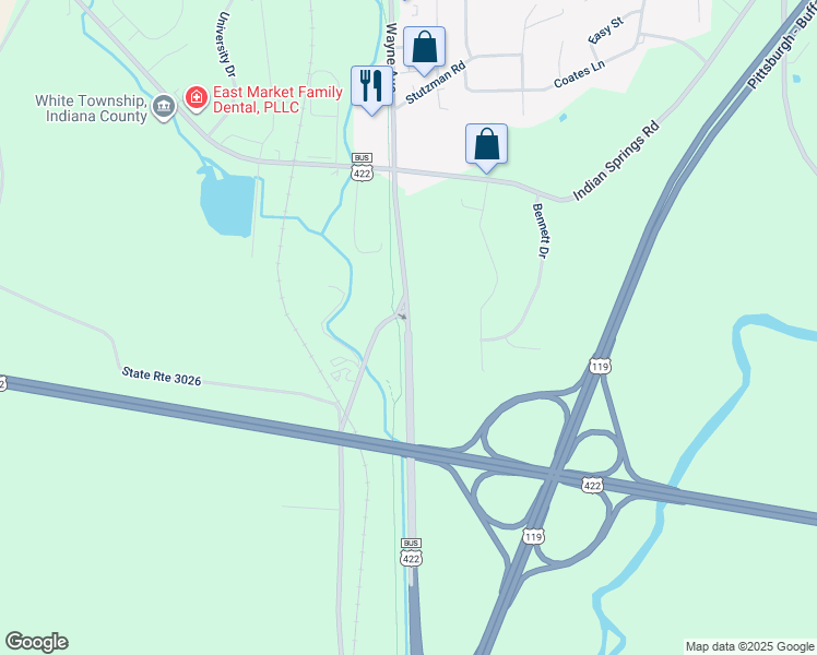 map of restaurants, bars, coffee shops, grocery stores, and more near 1525 Wayne Avenue in Indiana