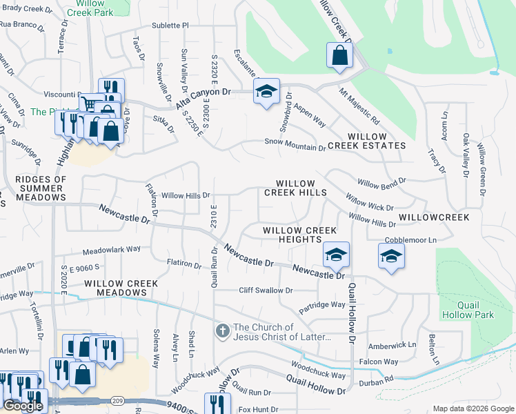 map of restaurants, bars, coffee shops, grocery stores, and more near 8867 Sandy Hills Drive in Sandy