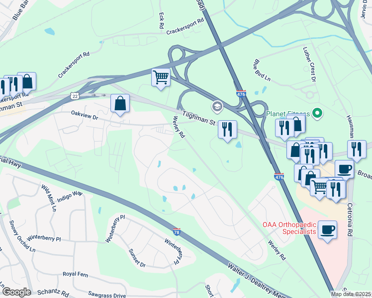 map of restaurants, bars, coffee shops, grocery stores, and more near 612 Fountain View Cir in Lehigh County