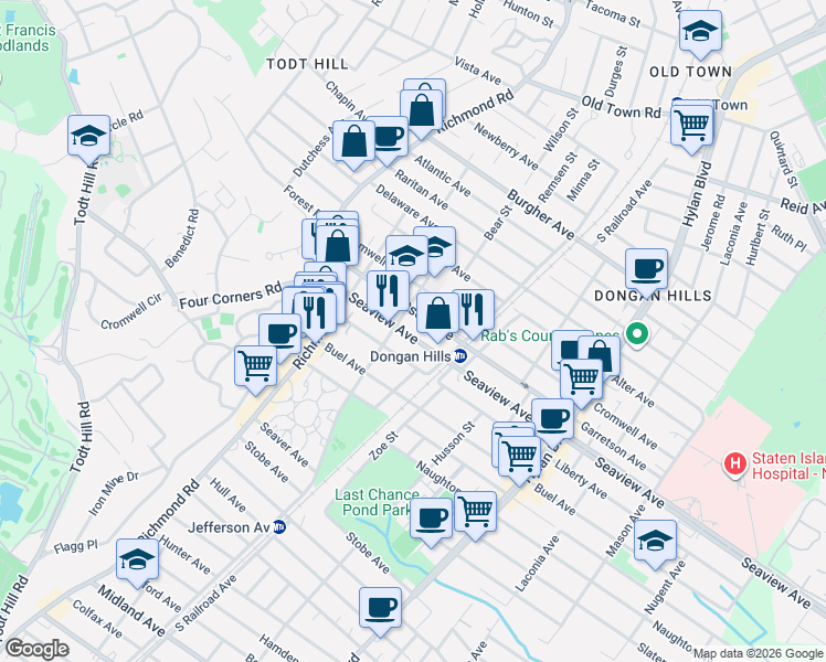 map of restaurants, bars, coffee shops, grocery stores, and more near 125 Garretson Avenue in Staten Island