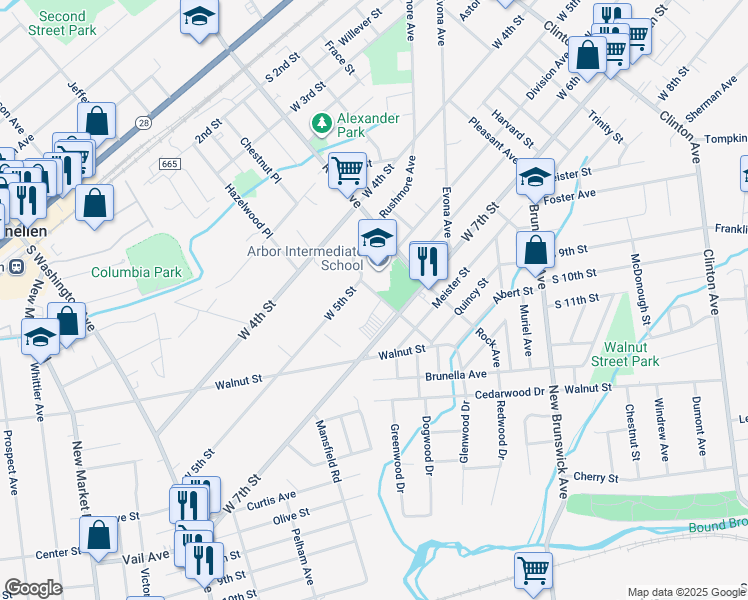 map of restaurants, bars, coffee shops, grocery stores, and more near 646 Harold Place in Piscataway
