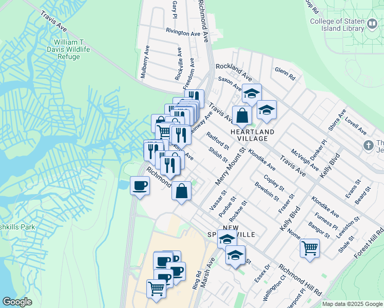 map of restaurants, bars, coffee shops, grocery stores, and more near 44 Stephen Loop in Staten Island