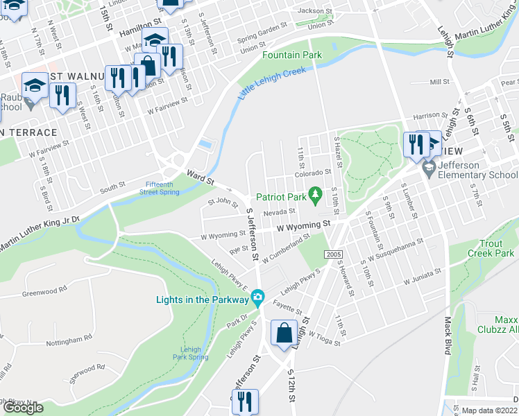 map of restaurants, bars, coffee shops, grocery stores, and more near 910 South 12th Street in Allentown