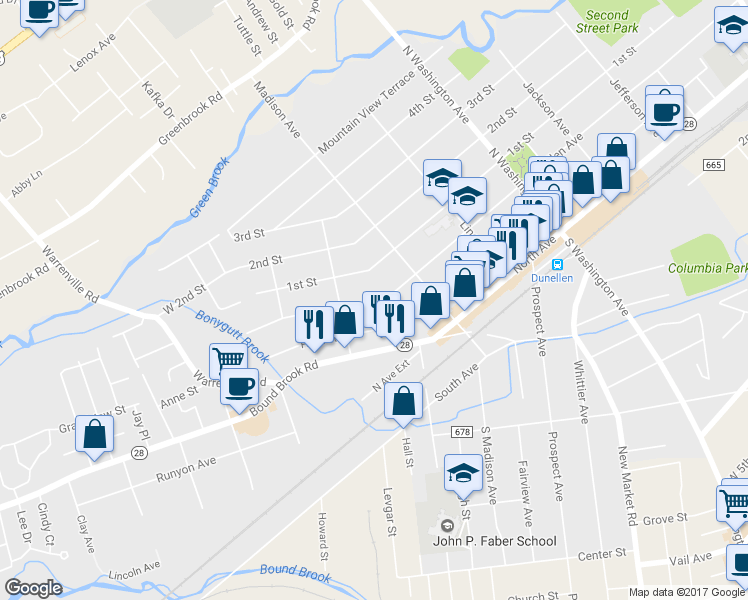 map of restaurants, bars, coffee shops, grocery stores, and more near 620 Dunellen Avenue in Dunellen