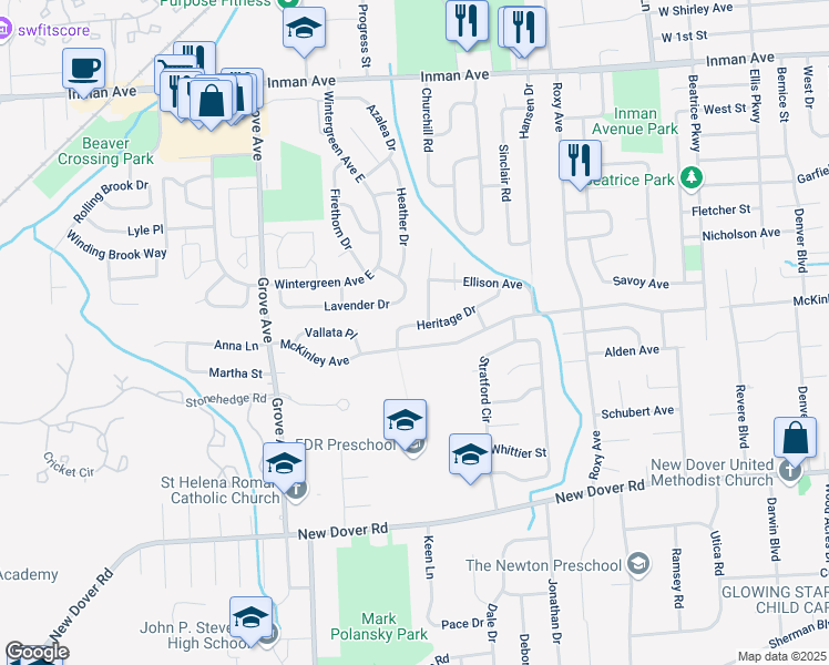 map of restaurants, bars, coffee shops, grocery stores, and more near 1 Quaker Street in Edison