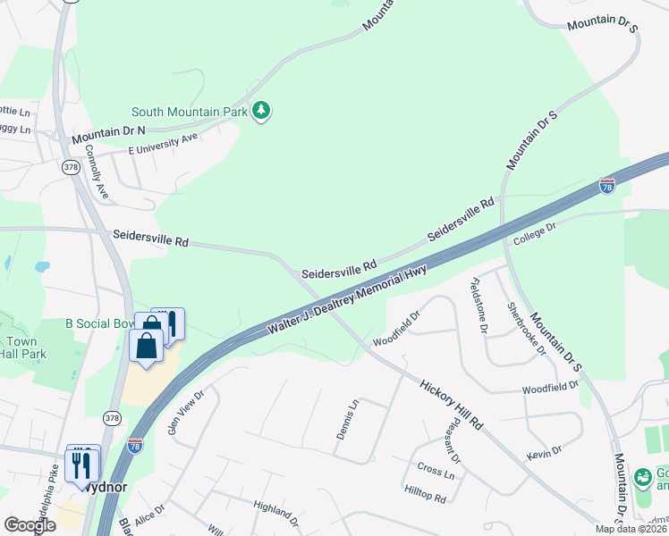 map of restaurants, bars, coffee shops, grocery stores, and more near 1243 Seidersville Road in Bethlehem