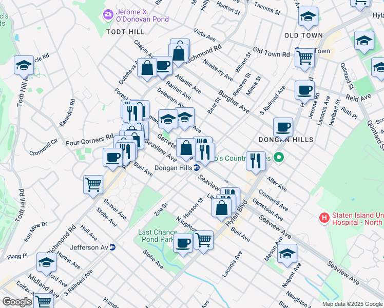 map of restaurants, bars, coffee shops, grocery stores, and more near 125 Garretson Avenue in Staten Island