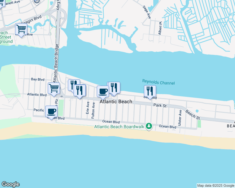 map of restaurants, bars, coffee shops, grocery stores, and more near in Atlantic Beach
