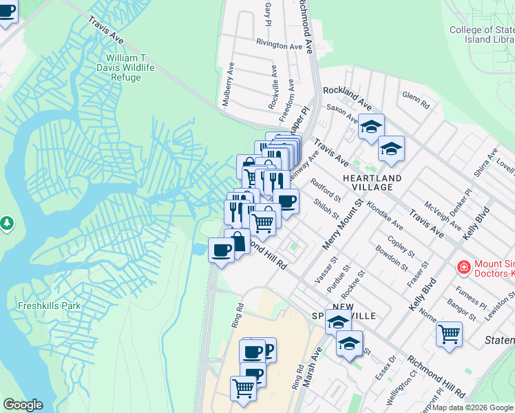 map of restaurants, bars, coffee shops, grocery stores, and more near 2319-2375 Richmond Avenue in Staten Island