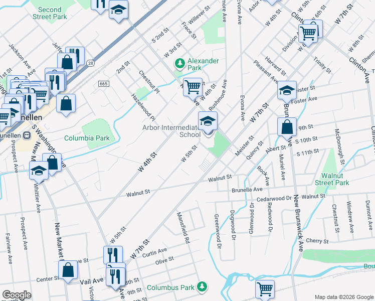 map of restaurants, bars, coffee shops, grocery stores, and more near 1762 West 5th Street in Piscataway