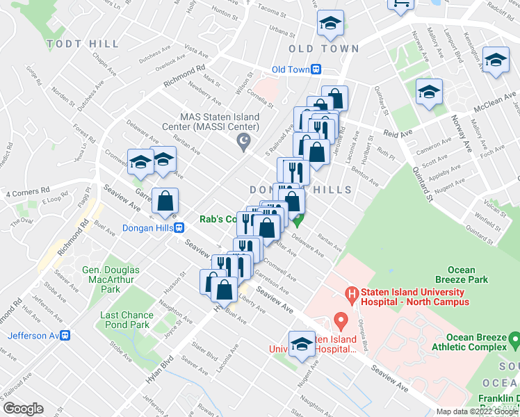 map of restaurants, bars, coffee shops, grocery stores, and more near 289 Delaware Avenue in Staten Island
