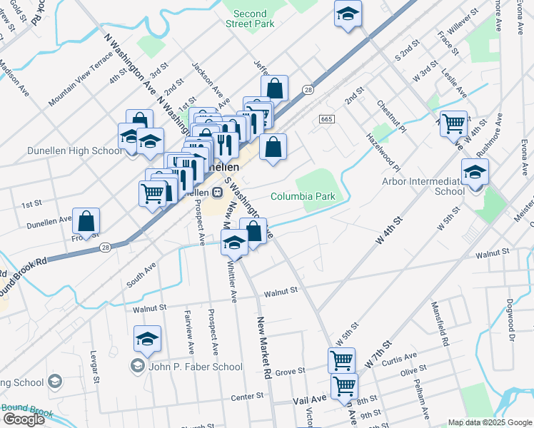 map of restaurants, bars, coffee shops, grocery stores, and more near 248 Orange Street in Dunellen