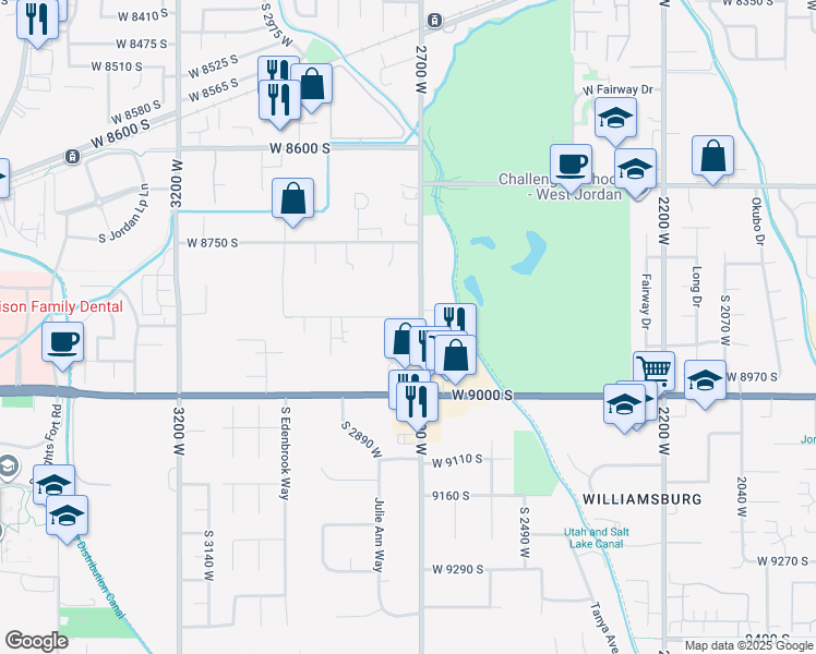 map of restaurants, bars, coffee shops, grocery stores, and more near 8886 South 2700 West in West Jordan