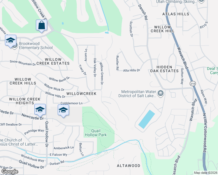map of restaurants, bars, coffee shops, grocery stores, and more near 8865 Willow Green Drive in Sandy