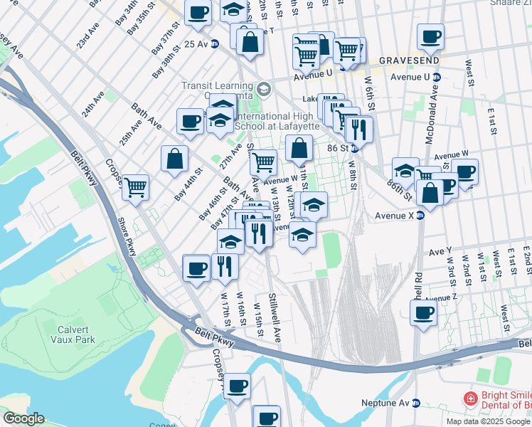 map of restaurants, bars, coffee shops, grocery stores, and more near 2349 West 13th Street in Brooklyn