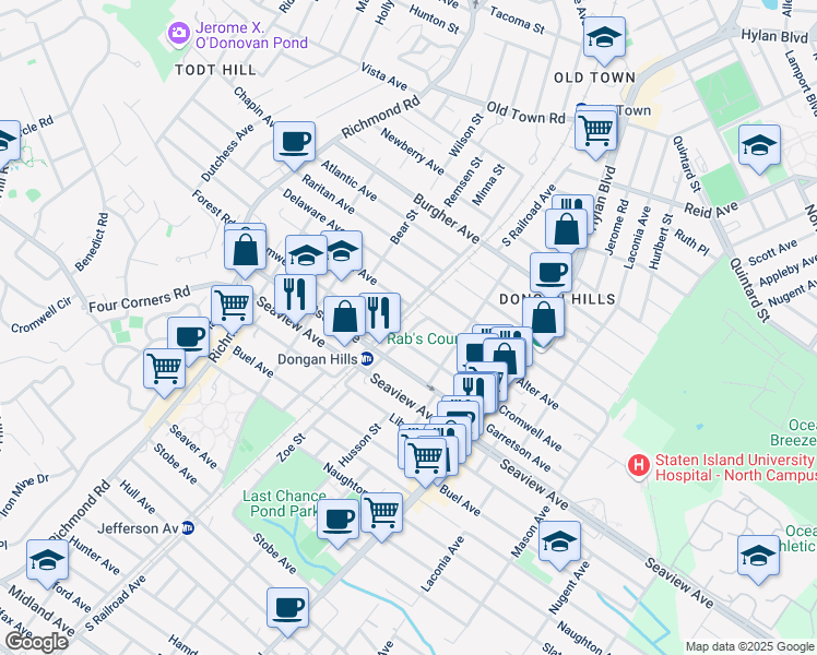 map of restaurants, bars, coffee shops, grocery stores, and more near 204 Alter Avenue in Staten Island