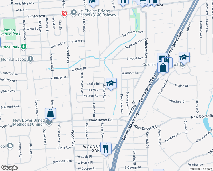 map of restaurants, bars, coffee shops, grocery stores, and more near 154 Jeffery Road in Woodbridge Township