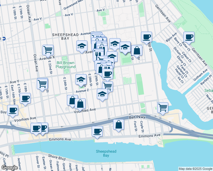 map of restaurants, bars, coffee shops, grocery stores, and more near 3861 Nostrand Avenue in Brooklyn