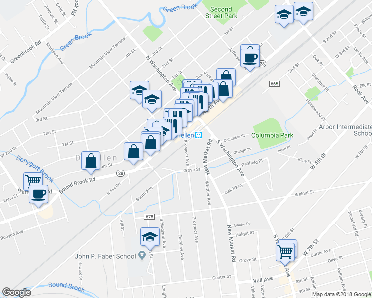 map of restaurants, bars, coffee shops, grocery stores, and more near 110 Prospect Avenue in Dunellen